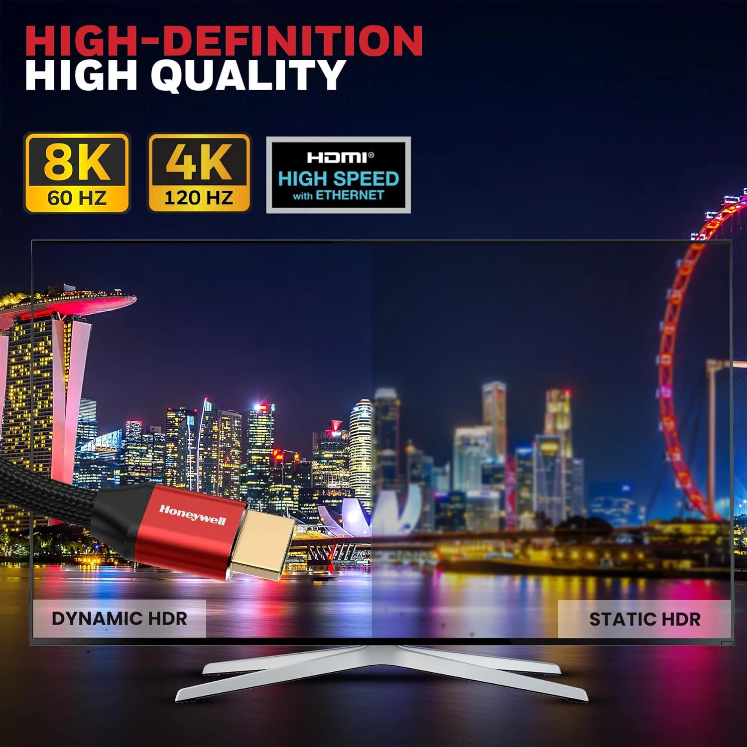 Honeywell HDMI Cable 8K 60Hz with Ethernet 48 Gbps Speed 2.1 Compliant 3m view 3